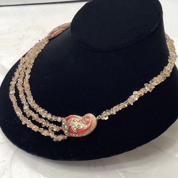 Vintage Asian Inspired Necklace With Crystals - Picture 3 of 8